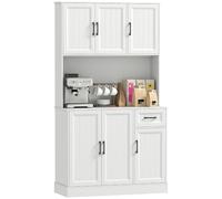 HOMCOM Armario de Cocina con encimera, 6 Puertas 100x39.5x180.5 cm Blanco | Armario buffet, estantes ajustables, cajón, despensa alta con orificio para cables, para cocina/salón/comedor