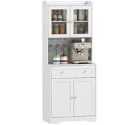 HOMCOM Armario de Cocina con estantes Ajustables 68x38x170 cm Blanco | Buffet con encimera, 4 puertas, cajón, despensa, armario alto con cierre suave, agujero para cables