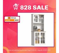 HOMCOM Armario de Cocina con Estantes y Puertas de Vidrio Perfecto para Pequeños Electrodomésticos y Menaje 80x37x183cm Blanco