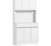 HOMCOM Armario de Cocina con Superficie de Trabajo Abierta, 6 Puertas de Armario, Estantes Ajustables, Orificios para Cables, Tablero