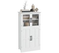 HOMCOM Armario de Cocina Independiente 4 estantes Blanco | Sideboard moderno, estantes ajustables, puertas de vidrio, sala de estar
