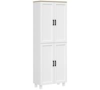 HOMCOM Alacena de 4 Puertas con Estantes Ajustables 60x30x171 cm Blanco | Aparador de Salón Estrecho, Estante Ajustable, para Cocina, Entrada, Dormitorio
