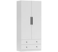 HOMCOM Armario de Dormitorio, 2 Puertas, Área de Colgar, Barra de Colgar, 2 Cajones, Tablero de Partículas, Blanco