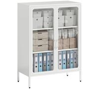 HOMCOM Armario de Oficina de 3 Niveles con 2 Puertas de Cristal, Mueble de Almacenamiento de Oficina de Acero con 2 estantes Regulables, Armario de Carpetas para Documentos y papelería, 80 x 40 x 110