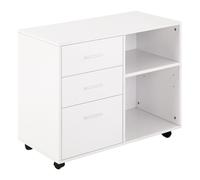 HOMCOM Armario de Oficina para Impresora Mueble Multifuncional con 3 Cajones Estantes y Ruedas 80x40x65 cm Blanco Aosom España