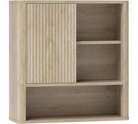 HOMCOM Armario de Baño de Pared Mueble de Baño Colgar con Estantes Ajustables Puerta Corredera Compartimentos y Diseño con Perfil Curvo 60x20x62 cm Natural