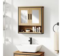 HOMCOM Armario de Pared con Espejo, Mueble de baño, Armario de baño con Compartimento Abierto y Estante Ajustable, Roble