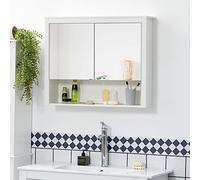 HOMCOM Armario de Pared con Espejo Mueble Suspendido de Baño Armario Colgante para Baño con 2 Puertas de Vidrio y Estante de Almacenamiento 80x20x65 cm Blanco
