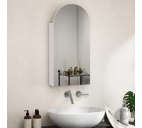 HOMCOM Armario de Pared con Espejo para Cuarto de Baño, Mueble de Baño sin Marco con Arco y Estantes de Cristal Ajustables, 40 x 12 x 80 cm, Color Blanco