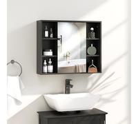 HOMCOM Armario de pared, mueble de baño con espejo, espejo de baño con almacenamiento, armario para puertas y 6 compartimentos abiertos, 60 x 14,5 x 49,4 cm, color negro