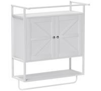 HOMCOM Armario de Pared para Baño Multiusos Armario Colgante de Almacenamiento Mueble de Baño Suspendido con Estante Toallero 2 Puertas 63x34x75 cm Blanco