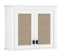 HOMCOM Armario de Pared para Baño Multiusos Mueble de Baño Suspendido Armario Colgante de Almacenamiento con 2 Puertas de Ratán PE Estante Ajustable 60x19,5x49,4 cm Blanco
