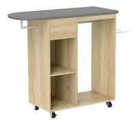 HOMCOM Armario de planchado de madera tabla de planchar con ruedas barra de suspensión estante 125 x 43,5 x 102,5 cm madera natural Aosom España