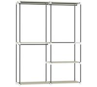 HOMCOM Armario de Ropa Armario Abierto con 4 Estantes de Tela 3 Barras para Colgar Marco de Metal 142x43x185 cm Crema