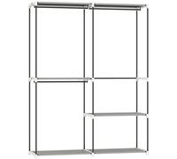 HOMCOM Armario de Ropa Armario Abierto con 4 Estantes de Tela 3 Barras para Colgar Marco de Metal 142x43x185 cm Gris Claro