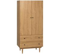 HOMCOM Armario de ropa guardarropa con 2 puertas 2 cajones y barra de suspensión - 80x52x180 cm - aspecto madera Aosom España