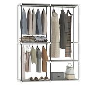 HOMCOM Armario de Ropa, Perchero, 142x43x185 cm, Armario Abierto con 4 Estantes de Tela, 3 Barras para Colgar, Marco de Metal, para Dormitorio, Salón, Vestidor, Gris Claro