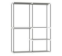 HOMCOM Armario de Ropa, Perchero, 142x43x185 cm, Armario Abierto con 4 Estantes de Tela, 3 Barras para Colgar, Marco de Metal, para Dormitorio, Salón, Vestidor, Gris Claro