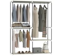 HOMCOM Armario de Ropa, Perchero, 142x43x185 cm, Armario Abierto con 4 Estantes de Tela, 3 Barras para Colgar, Marco de Metal, para Dormitorio, Salón, Vestidor, Crema
