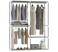 HOMCOM Armario de Ropa, Perchero, 142x43x185 cm, Armario Abierto con 4 Estantes de Tela, 3 Barras para Colgar, Marco de Metal, para Dormitorio, Salón, Vestidor, Gris Claro