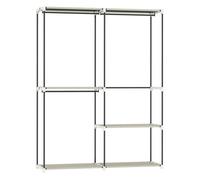 Homcom armario de ropa, perchero, 142x43x185 cm, armario abierto con 4 estantes de tela, 3 barras para colgar, marco de metal, para dormitorio, salón, vestidor, crema