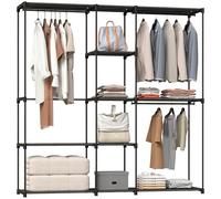 HOMCOM Armario de Ropa, Perchero, 182x43x185 cm, Armario Abierto con 8 Estantes de Tela, Barras para Colgar, Marco de Metal, para Dormitorio, Salón, Vestidor, Negro
