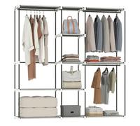 HOMCOM Armario de Ropa, Perchero, 182x43x185 cm, Armario Abierto con 8 Estantes de Tela, Barras para Colgar, Marco de Metal, para Dormitorio, Salón, Vestidor, Gris Claro