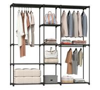 HOMCOM Armario de Ropa, Perchero, 182x43x185 cm, Armario Abierto con 8 Estantes de Tela, Barras para Colgar, Marco de Metal, para Dormitorio, Salón, Vestidor, Negro