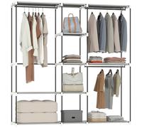 HOMCOM Armario de Ropa, Perchero, 182x43x185 cm, Armario Abierto con 8 Estantes de Tela, Barras para Colgar, Marco de Metal, para Dormitorio, Salón, Vestidor, Gris Claro