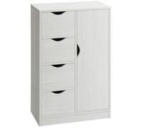 HOMCOM Armario de Salón Aparador Auxiliar 4 Cajones 1 Puerta Blanco | Estante Interior, Mueble de Almacenaje Multiusos, Dormitorio, Comedor, 54x29x83 cm