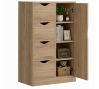 HOMCOM Armario de Salón Aparador Auxiliar 4 Cajones 1 Puerta Roble | Estante Interior, Mueble de Almacenaje Multiusos, Dormitorio, Comedor, 54x29x83 cm