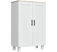 HOMCOM Armario de Salón Moderno Armario de Almacenaje con 2 Puertas Estante Ajustable y Base Elevada para Cocina Comedor Pasillo Dormitorio Dispositivo Antivuelco 60x30x90 cm Blanco