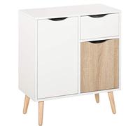 HOMCOM Armario de Suelo con cajón, Patas de Madera Maciza marrón | Armario de almacenamiento, dormitorio, sala de estar, entrada