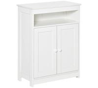 HOMCOM Armario de Suelo para Baño con 2 Puertas Estante Interior Ajustable y Compartimento Abierto Mueble Auxiliar 60x30x80 cm Blanco Aosom España