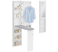 HOMCOM Armario de Tabla Planchar pleg. Puerta Espejo 106x35x174cm Blanco | Estantes interiores, tabla de planchar ahorradora de espacio, cuidado de la ropa con almacenaje