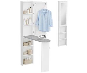 HOMCOM Armario de Tabla Planchar pleg. Puerta Espejo 106x35x174cm Blanco | Estantes interiores, tabla de planchar ahorradora de espacio, cuidado de la ropa con almacenaje