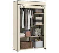 HOMCOM Armario de Tela Plegable Ropero Portátil con 6 Estantes 1 Barra de Colgar Espacio Amplio para Ropa 103x43x162,5cm Crema Aosom España