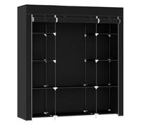 HOMCOM Armario de Tela con Barra, 10 Estantes, 150x43x162,5 cm, Negro | Armario Ropero con Cremallera, Cubierta y Marco Acero, Fácil Montaje para Dormitorio, Espacio Pequeño, Vestidor