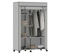 HOMCOM Armario de Tela con Ruedas, Armario Portátil, con Barra para Colgar, 6 Estantes, Marco de Acero, para Dormitorio, Vestidor, 103x43x162,5 cm, Gris Claro