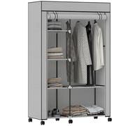 HOMCOM Armario de Tela con Ruedas, Armario Portátil, con Barra para Colgar, 6 Estantes, Marco de Acero, para Dormitorio, Vestidor, 103x43x162,5 cm, Gris Claro