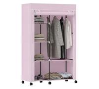 HOMCOM Armario de Tela con Ruedas, Armario Portátil, con Barra para Colgar, 6 Estantes, Marco de Acero, para Dormitorio, Vestidor, 103x43x162,5 cm, Rosa