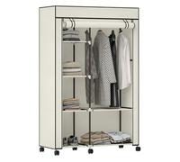 HOMCOM Armario de Tela con Ruedas, Armario Portátil, con Barra para Colgar, 6 Estantes, Marco de Acero, para Dormitorio, Vestidor, 103x43x162,5 cm, Crema