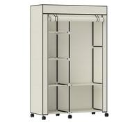 HOMCOM Armario de Tela con Ruedas Armario con Ruedas 103x43x162,5 cm Crema | Armario Portátil, 6 Estantes, Marco de Acero, para Dormitorio, Vestidor