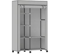 HOMCOM Armario de Tela con Ruedas Ropero Portátil con 6 Estantes y 1 Barra de Colgar para Dormitorio 103x43x162,5 cm Gris
