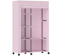 HOMCOM Armario de Tela con Ruedas Ropero Portátil con 6 Estantes y 1 Barra de Colgar para Dormitorio 103x43x162,5cm Rosa