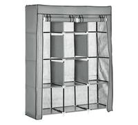HOMCOM Armario de Tela Plegable Ropero Portátil Organizador con 8 Estantes 2 Barras de Colgar para Dormitorio 125x43x162,5 cm Gris Aosom España