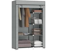 HOMCOM Armario de Tela Plegable, Armario Portátil con Barra para Colgar, 6 Estantes, Marco de Acero, para Dormitorio, Vestidor, 103x43x162,5 cm, Gris Claro