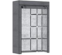 HOMCOM Armario de Tela Plegable, Armario Portátil con Barra para Colgar, 6 Estantes, Marco de Acero, para Dormitorio, Vestidor, 103x43x162,5 cm, Gris Oscuro