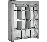 HOMCOM Armario de Tela Plegable, Armario Portátil con 2 Barras para Colgar, 8 Estantes, Marco de Acero, para Dormitorio, Vestidor, 125x43x162,5 cm, Gris Claro