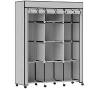 HOMCOM Armario de tela, solución de almacenamiento, 8 estantes, 2 barras para colgar, gris